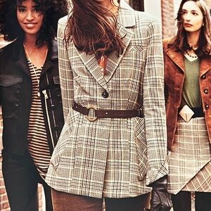 CAbi Black and Cream Plaid Blazer